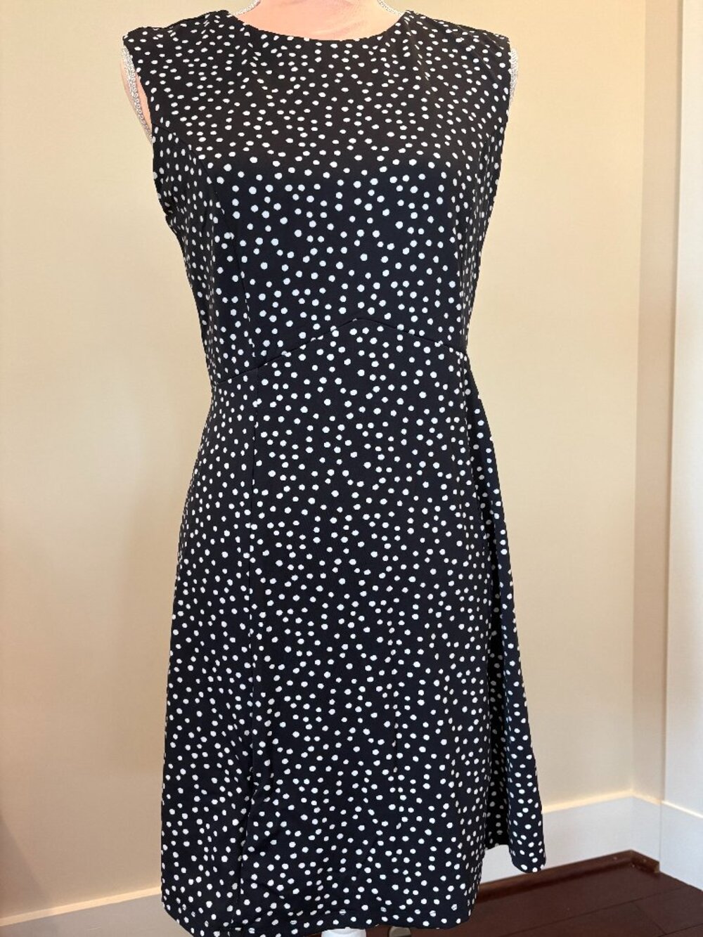 Title Nine Black Polka Dot Dress Small Sporty Stretch Strappy Back Zip Pocket